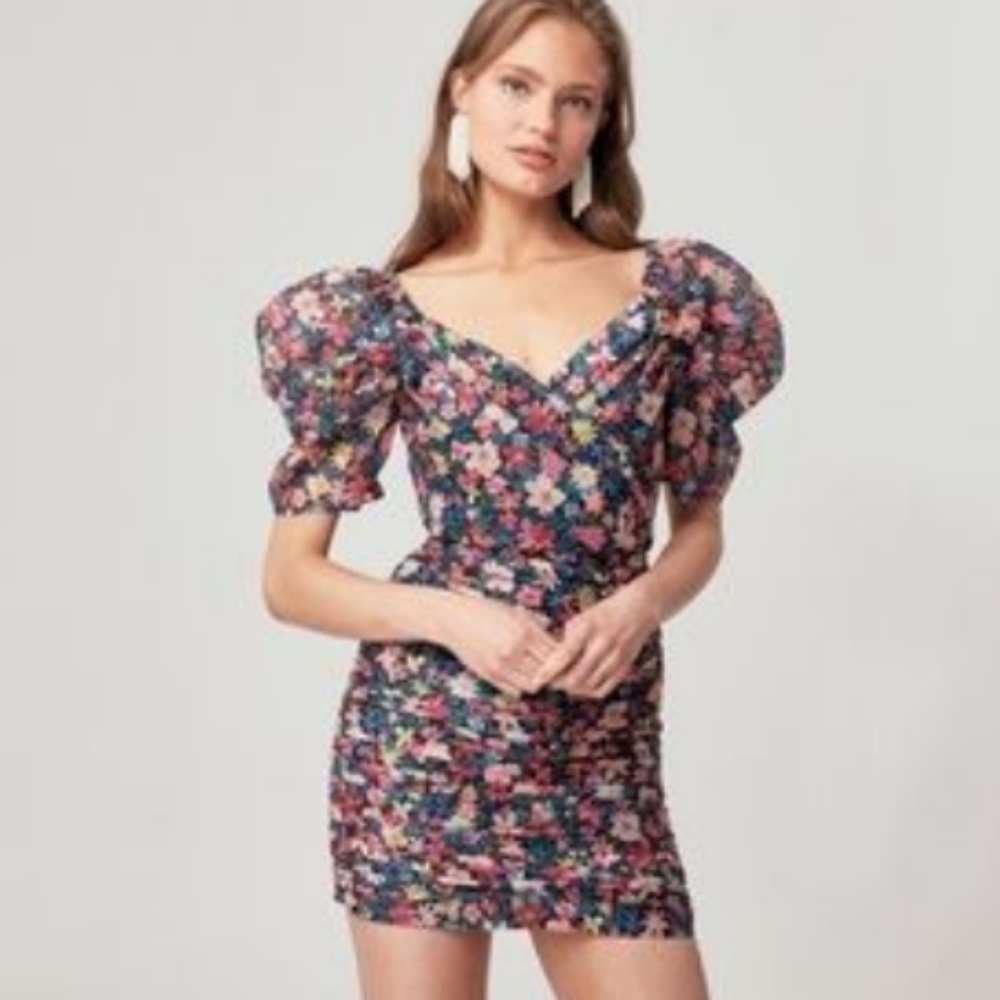 NWT C/Meo And Ever More black garden floral mini dress size medium. Cottagecore
